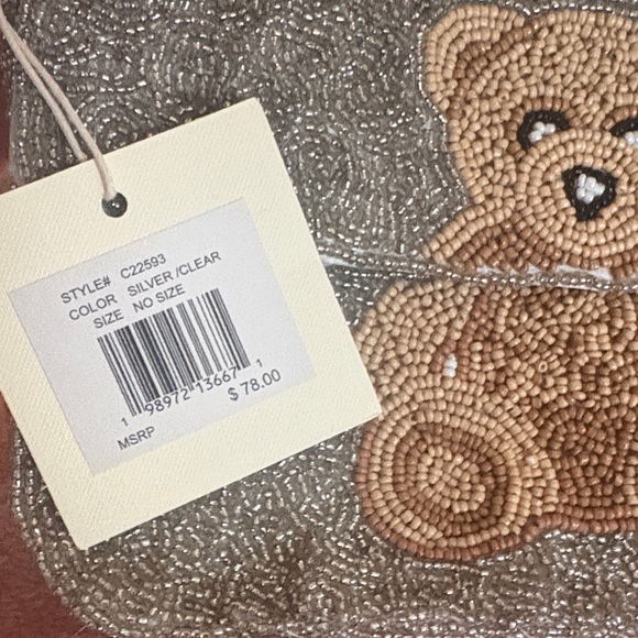SOL and MER Beaded Baguette Shoulder Bag- silver and teddy bear. NWT. - Picture 2 of 5